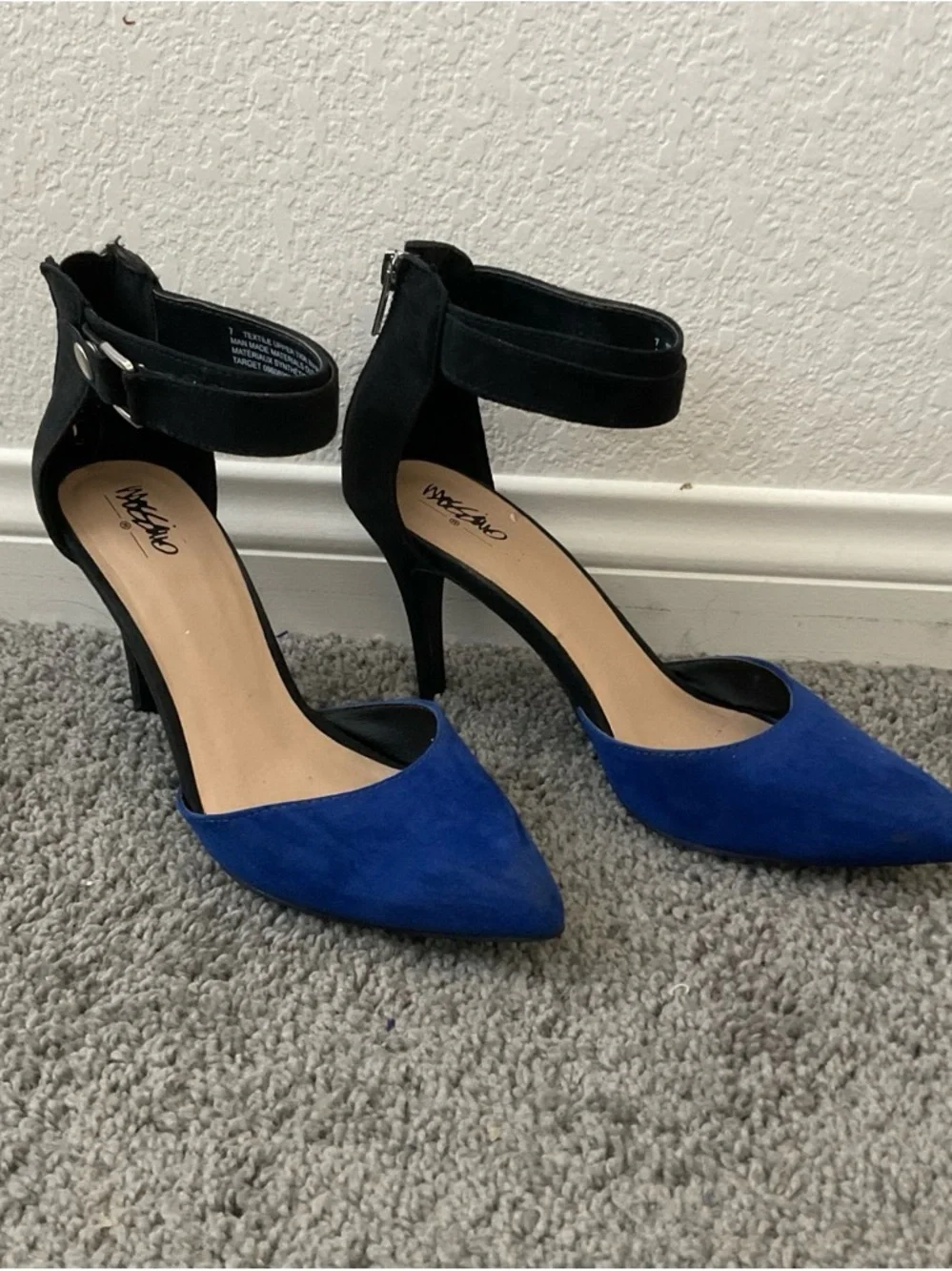 Mossimo Supply Co. Blue and Black Pointed-Toe Ankle-Strap Heels